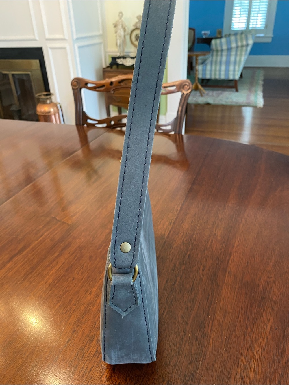 Portland Leather Goods Discontinued Blue Gray Storm Suede Shoulder Bag Purse - Picture 8 of 14